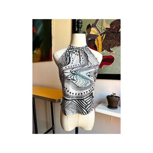 Y2K vintage halter top Self Esteem psych print holographic 2000s - Picture 2 of 8